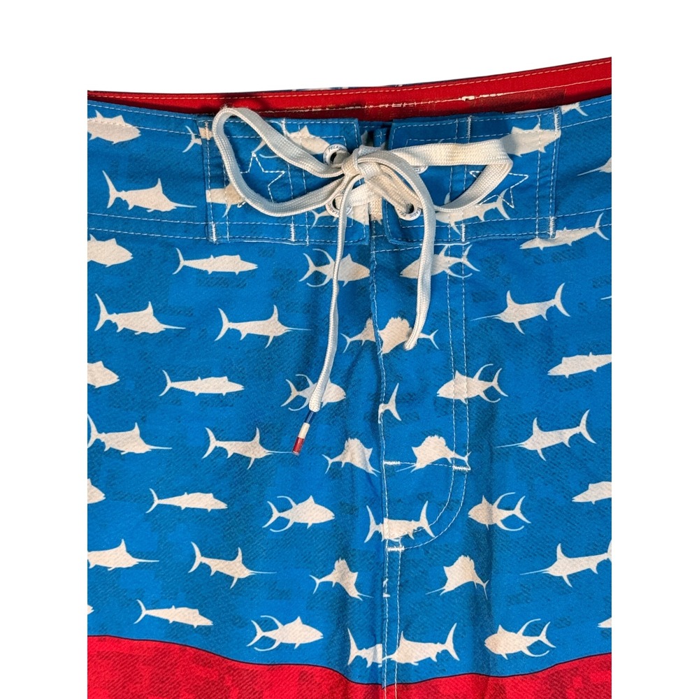 Pelagic Board Shorts Size 38 Fish Flag American Flag Fishing Trunks Patriotic - Picture 10 of 12